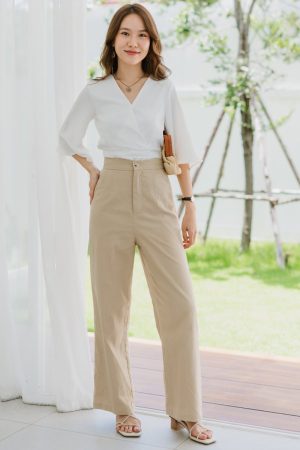 ACW Linen Straight Cut Trousers in Khaki