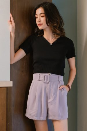 ACW Belted Pleats Pocket Shorts in Dove Grey