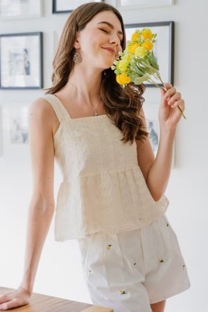 ACW Eyelet Thick Strap Babydoll Top in Ivory