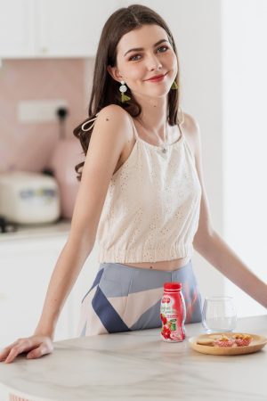 ACW Eyelet Curve Tie Strap Top in Ivory