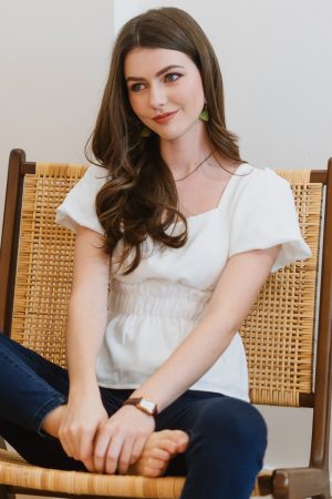 ACW Elastic Tiered Sleeved Top in White