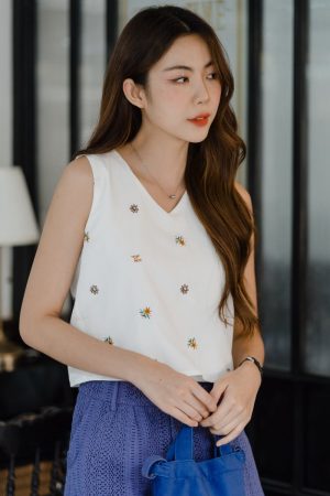 ACW Embroidery Motifs V Neck Basic Top