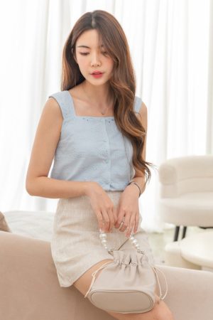 ACW Eyelet Wave Button Down Top in Sky