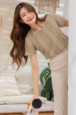 *BACK IN STOCK* ACW Eyelet Basic Cuff Sleeve Top in Jade