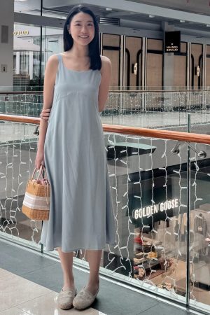 ACW Colourblock Straps Curve Midi Dress in Powder Blue