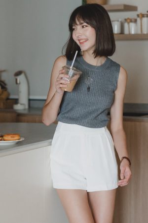 ACW Cable Knit Round Neck Knit Top in Dark Grey