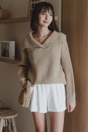 ACW Sailor Collar Knit Oversized Sweater in Sand