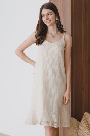 ACW Crotchet Asymmetrical Hem Midi Dress in Ivory