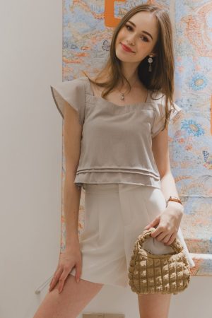 ACW Double Tier Hem Flutter Sleeve Top in Grey